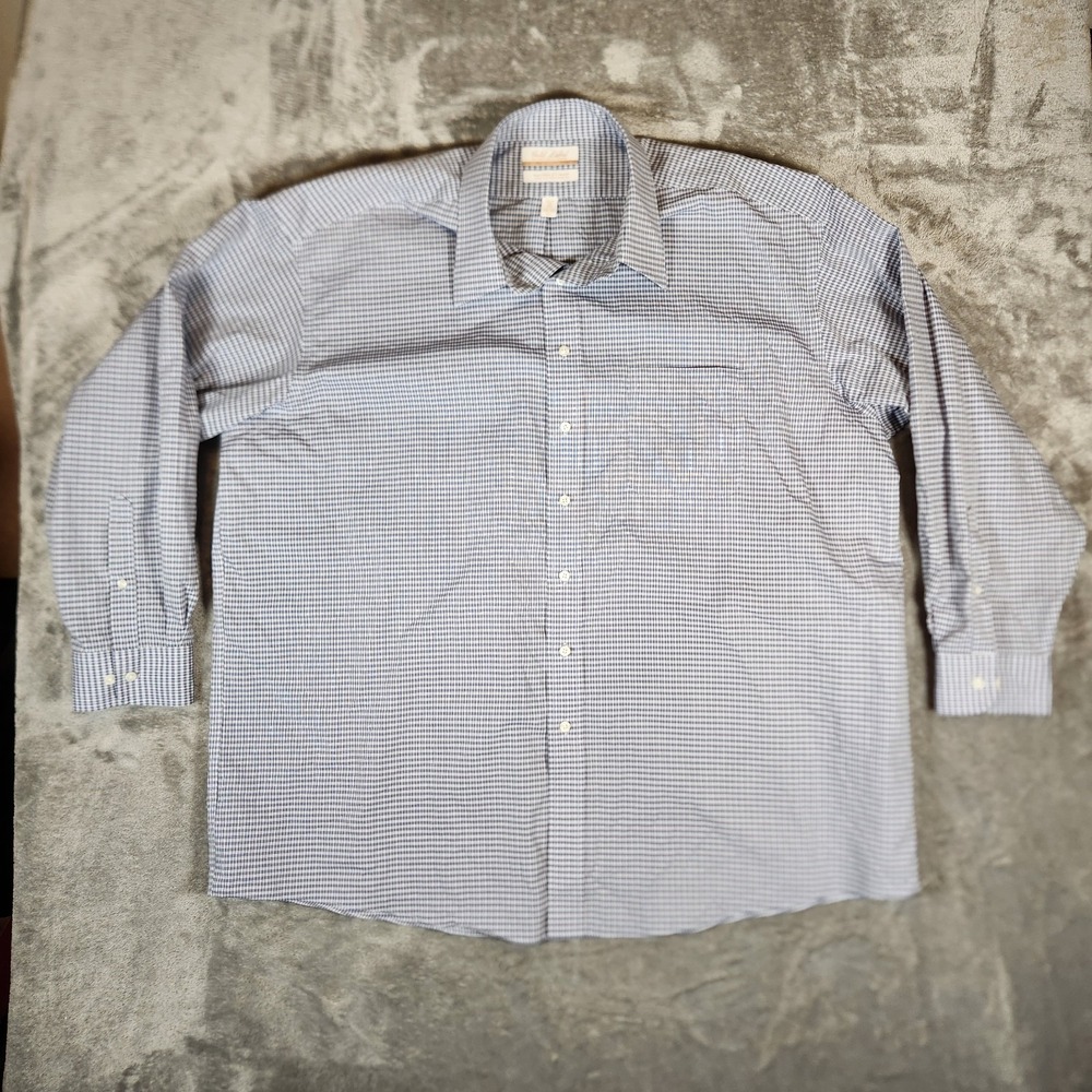 Roundtree & Yorke Men's 19‎ 34/35 Big Gold Label Blue Plaid Shirt Long Sleeve